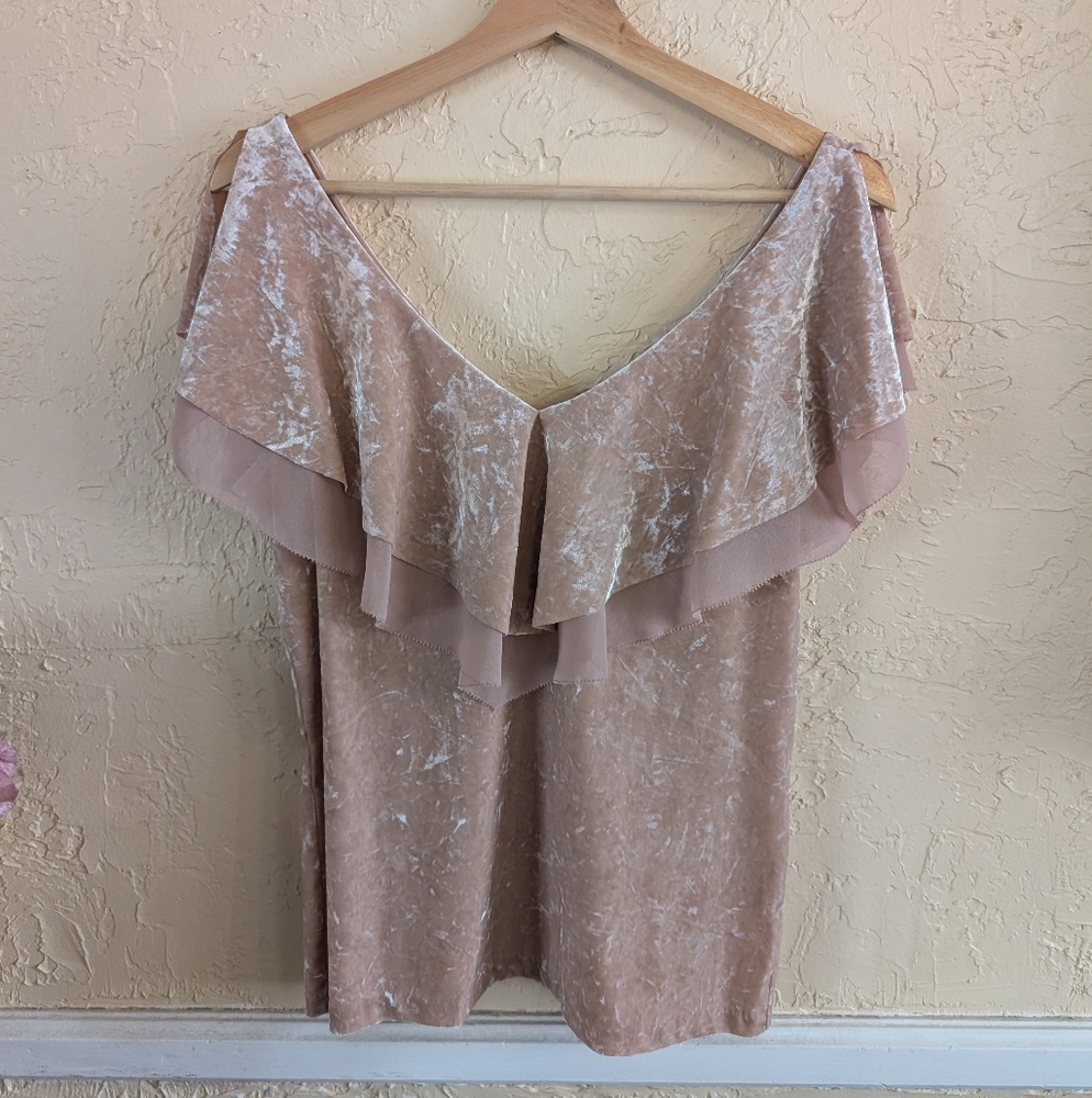 White House Black Market Elegant Beige Ruffled Blouse